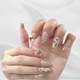 ULCHRVY 10 Press On Nails Leopard print Long T- Upgrade Handmade Fake Nails With Design By Professional Manicurist，Reusable Gel UV Finished False nails Fit Perfectly