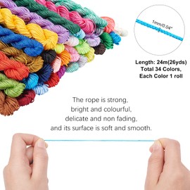 PH PandaHall Satin Cord, 31 Colors, Braided Cord, Twisted Nylon Twine, Colorful, Fine Twine, Handicraft, Thin, 0.04 inch (1 mm), 7.5 ft (24 m), Bundle, String Accessories, Braided Bracelet, Decorative Knotting, Wrapping, Macrame, Handmade Material, DIY, Handmade Leather Craft