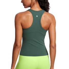 CRZ YOGA Butterluxe Womens Racerback Workout Tank Tops High Neck Sleeveless Camisole Athletic Gym Shirts Dark Forest Green Small