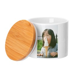 Fabulous Ceramic Pot with Bamboo Lid - Photo Funny Asian Girl with Hair Nose in Her Ice Cream - 16 oz - Pot
