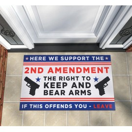 We Support The 2nd Amendment Indoor Patriotic Doormat, Non-Slip Recycle Rubber Funny Door Mat for Outside Entry, Non-Woven Gun Sign Entry Rug for Bathroom, Patio, Backyard(30" x 17")