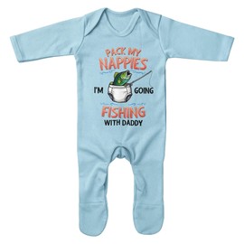 Purple Print House Funny Baby Romper For New Dad Pack My Nappies I'm Going Fishing With Daddy Baby Boy Gift Suit, 0-3 Months, Light Blue