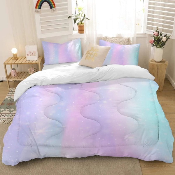 MUSOLEI Colorful Girls Comforter Set Summer Quilt 3D Rainbow Scales