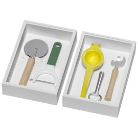 Lixple Bamboo Drawer Organizer, Cutlery Silverware Organizer for Kitchen Drawer, Stackable Utensil Organizer, 2 Pcs Flatware Organizer for Drawer, Wooden Storage Box Tray (White, 9 X 6 X 2 Inch)