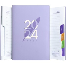 MESVIER Agenda 2024, Planificador Diario, Semanal y Mensual con Pestañas de Enero a Diciembre 2024 con Papel de Alta Calidad, Una Hoja por Día, Tamaño A5 (20.7 x 14.5 cm), Color Morado