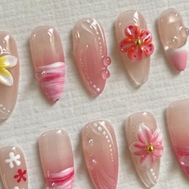 MAGLFELL Press On Nails - Handmade 3D False Nails Medium Long Coffin 10 Pcs Reusable ABS Material Finger Painting Nail Tip French Salon Design Artificial Fingernail for Women