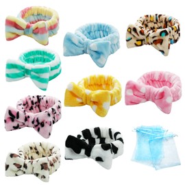 Spa Headband Bow Facial Makeup Headband(9 Pcs) ,Soft Headband for Shower Washing Face, Extra Add 5 Gift Bags, Nice Gifts for Women Girls.