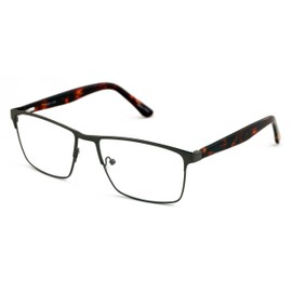 V.W.E. Men Premium Rectangle Metal - Plastic Temple Extra Large Reader - 152mm Wide Frame Reading Glasses Anti-Blue UV (Gunmetal/Tortoise, 3.00, x)