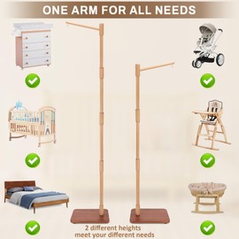 Floor-Standing Crib Mobile Arm - 65 Inch Mobile Arm for Crib - Mobile Stand for Crib - 100% Beech Wood - Movable Baby Mobile Hanger with Strong Anti-Dumping Attachment - Easy Assembly - Nursery Decor