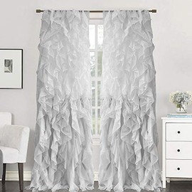 Sweet Home Collection Pair of Vertical Gathered Voile Curtains 84" x 50" Shabby Chic 84" x 50" Silver