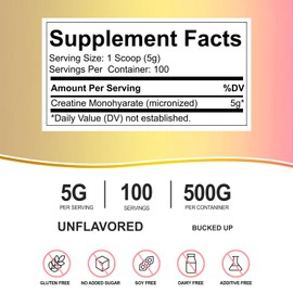 VYHTHY Micronized Creatine Monohydrate Powder, Unflavored, 100 Servings, 500 Grams