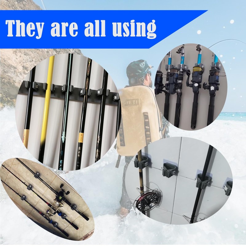 White 6-Pack Fishing Rod Holders for Garage, Wall, Boat, No-Drill