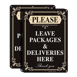 Faittoo Please Leave Packages and Deliveries Here Sign, 2-Pack 14 x 10 Inch Reflective Aluminum Sign, UV Protected and Weatherproof, Durable Ink, Easy to Install and Read, Indoor/Outdoors Use