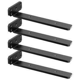 SANKEYTEW 4 Pack - 12 inch Black Hidden L Shelf Bracket (1/5 Inch Thicked) Iron Shelf Brackets, Metal Shelf Bracket, 160 lb. Load Capacity ,DIY Shelving Hidden 90 Degree Right Angle Bracket Design