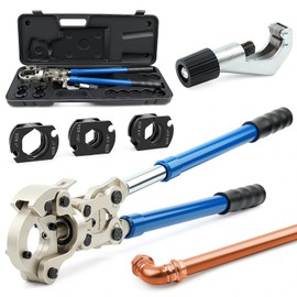 Delgada Copper Pipe Crimping Tool with 1/2" 3/4" and 1" Jaws Propress Hydraulic Copper Crimper Press Tool with Pipe Cutter for Home Basement Plumbing DIY