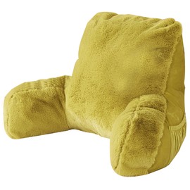 Bytide Faux Fur Assembly Needed DIY Backrest Reading Bed Rest Pillow with Arms and Pockets for Sitting in Bed Couch Sofa, Removable Cover & Filling Seprated, Medium Size 20" x 18" x17", Mustard Yellow