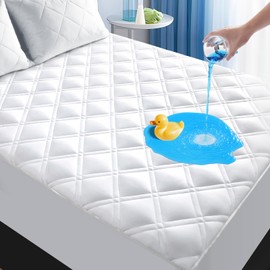 MEELUS California King Mattress Protector, Breathable Waterproof Cal King Mattress Pad Cover Fitted Deep Pocket 8"-21", Soft Noiseless Mattress Cover Washable Cooling Added for Home Hotel, White