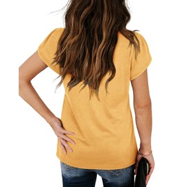 Goranbon Girls' Summer T Shirts Crewneck Petal Short Sleeve Cute Casual Tops A-Yellow