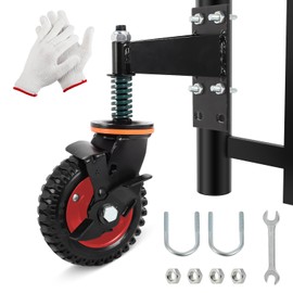Fence Gate Wheel 6inch Fence Gate Wheels with Brake, for Metal Tube/Wooden Gate 360 Degree Rotation Spring Loaded 500Lb Heavy Duty Gate Wheel with Nuts Wrench Gloves（Black）
