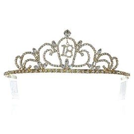 SAMKY Gold Birthday Party Rhinestone Crystal Tiara Crown - 18th Eighteen Eighteenth T1313_