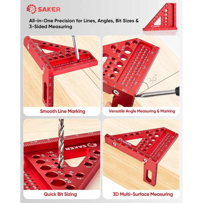 3D Multi-Angle Measuring Square Ruler, Aluminum Alloy Carpenter Square, 0-90°