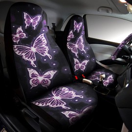 Frienda 22 Pieces Butterfly Car Accessories Set, Center Console Armrest Pad Butterfly Car Seat Covers Steering Wheel Cover Headrest Seat Belt Handbrake Gear Cover Keychain for Cars SUV Women(Purple)