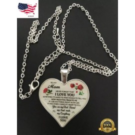 Unbranded To My Mom I Love You Husband Heart Rose Necklace Lab-Created Silver Plated