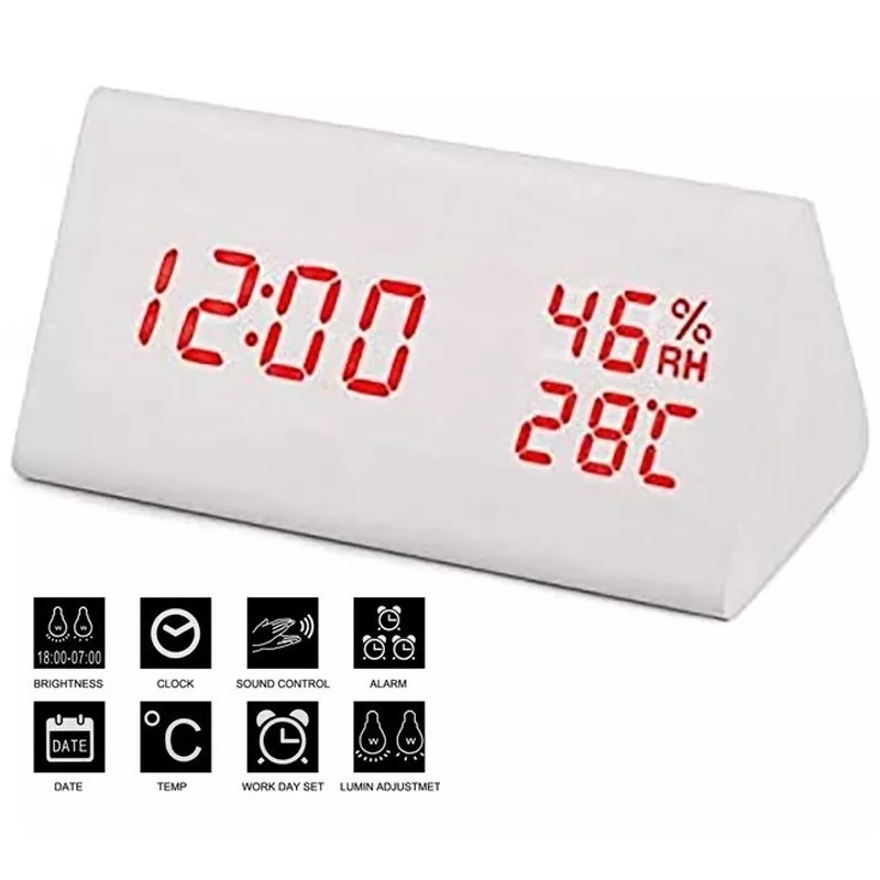 AJC Reloj Despertador Digital Madera Minimalista Led Sensor Voz