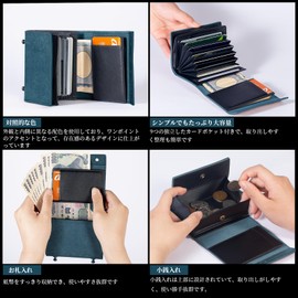 REENEW Men's Bifold Italian Leather Pueblo Wallet, Large Capacity, Compact, Bifold Box-Shaped Coin Purse, L-Shaped Wallet, Women's, calfskin