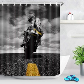 LB Motorcycle Shower Curtain Crazy Motorcycle Rider Wild Boy Fabric Shower Curtains for Bathroom,Waterproof Shower Curtain Sets 59x72 Inch with Hooks