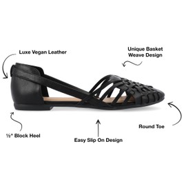 Journee Womens Basket Woven Slip On Sandal Block Heel Caged Closed Round Toe Breathable Ekko Ballet Flat Black, 6