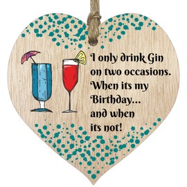 I Only Drink Gin Hanging Wooden Heart Sign Plaque Gin Gift Set - Light Wood Hearts, Funny Birthday Keepsake, Hang Around a Gin Miniatures Gift Sets, Gin Signs for Home Bar, Unusual Gin Gift By Stuff4