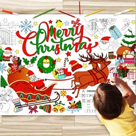 JUNQIU Christmas Coloring Tablecloth for Kids, 72 x 31Inches Giant Coloring Poster Banner - Christmas Crafts for Kids, Merry Christmas Paper Color Tablecloths - Christmas Activities for Kids