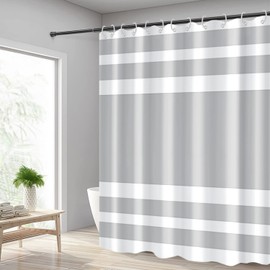 Uiiooazy White Grey Shower Curtain for Bathroom Boho Shower Curtain Cloth with Hooks Bohemian Stripe Fabric Shower Curtains 72x72 inches