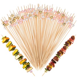 LOYIM 100 Pcs 8 Inch Long Cocktail Picks Fancy Toothpicks for Appetizer Bamboo Cocktail Sticks for Drink Dessert Fruit Barbecue Pearl Skewers for Party Decor Charcuterie Boards Accessories (Colorful)