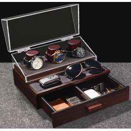 ZAPUVO Wood Watch Case with Acrylic Hinged Cover, Watch Display Box for Men Gifts, Husband Him Boyfriend Gifts for Anniversary from Wife, Gifts for Dad Fathers Day Birthday from Daughter Son