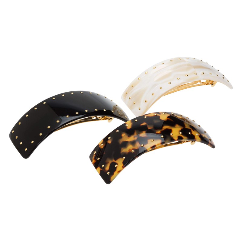 France Luxe Studded Rectangle Volume Barrette, Black