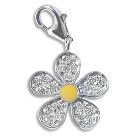 White Cubic Zirconia (CZ) Flower Sterling Silver Clip-On Charm - for Thomas Sabo Style Charm Bracelets. R6189