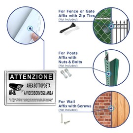 SINMAO Area Videosorveglianza Cartello Metallo Alluminio Spazzolato con Adesivo 22x15cm GDPR con fori Preforati Protezione UV 2 pezzi