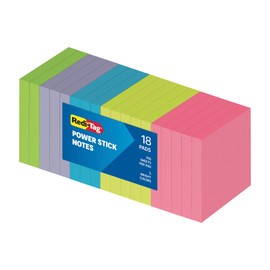 Redi-Tag Sticky Notes, Power Stick Notes, Adhesive Reminders, 3" x 3" Reusable Notes, Strong Adhesive Memos, Assorted Bright Colors, 18 Pack (1000977)