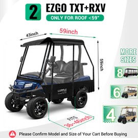 LUPPLE 2 Passenger Golf Cart Enclosure for EZGO TXT RXV 2 Seat, 600D Oxford Waterproof All-Weather Rain Cover, Golf Cart Accessories Winter Enclosure, 4-Sided Windows Roll-up Door（Black