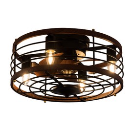 Vintage Ceiling Fan, Industrial Caged Vintage Metal Ceiling Fan with Light RemoteFixture W/Remote Control Bladeless Ceiling Fan Farmhouse Fan Lights Ceiling Fixtures for Kitchen, Bedroom, Outdoor