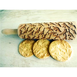 DINOSAURS EMBOSSING ROLLING PIN ENGRAVED with DINOSAURS for EMBOSSED COOKIES JURASSIC ANIMALS TYRANNOSAURUS REX