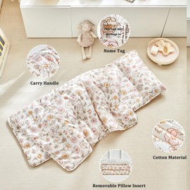 Toddler Nap Mat with Removable Pillow,Ultra Soft Slumber Bags for Girls,Kids Sleeping Bags with Rollup Design, Perfect for Preschool,Daycare, Kindergarten,-Floral