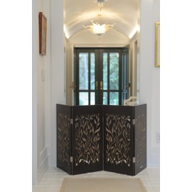 Cardinal Gates Decorative Wooden Freestanding Pet Gate - 4 Panel 15" W x 30" H - Expandable Indoor Barrier for Small/Medium Pets - Portable Puppy Gate - Perfect for Hallways and Doors - Walnut Vines