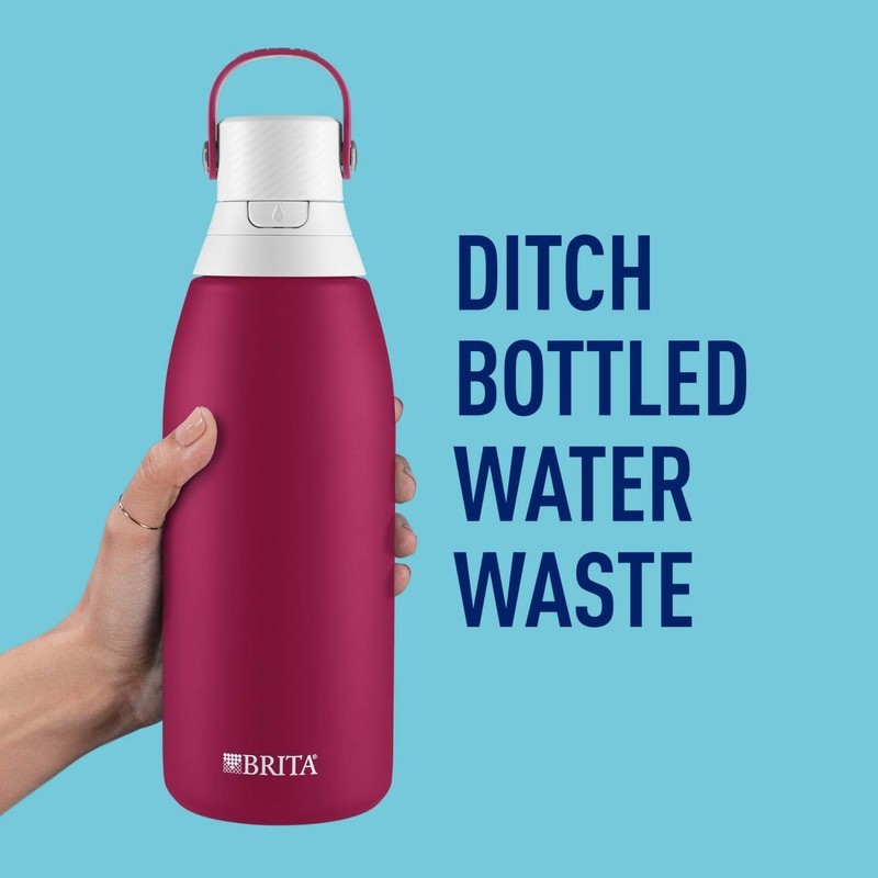 Brita Stainless Steel Water Filter Bottle, Ruby, 32 Ounce, 1