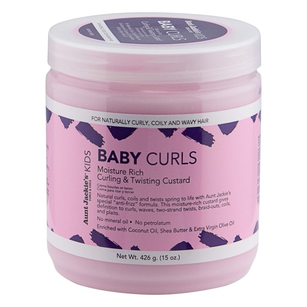 Aunt Jackie's Kids Baby Curls, Moisture Rich Curling and Twisting Custard for Naturally Curly, Coily and Wavy Hair, 15 oz