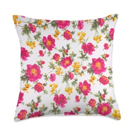 Cute Pioneer Country Farm For Woman Cute Pioneer Country Farm Yellow Pink Floral Pattern Throw Pillow, 18x18, Multicolor