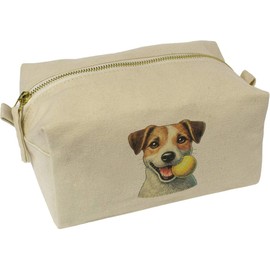 'Jack Russell with Tennis Ball' Canvas Wash Bag/Makeup Case (CS00042244)