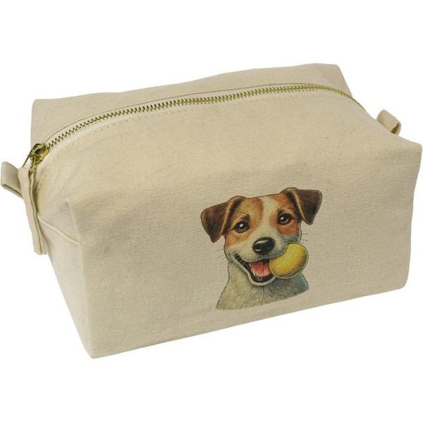 'Jack Russell with Tennis Ball' Canvas Wash Bag/Makeup Case (CS00042244)
